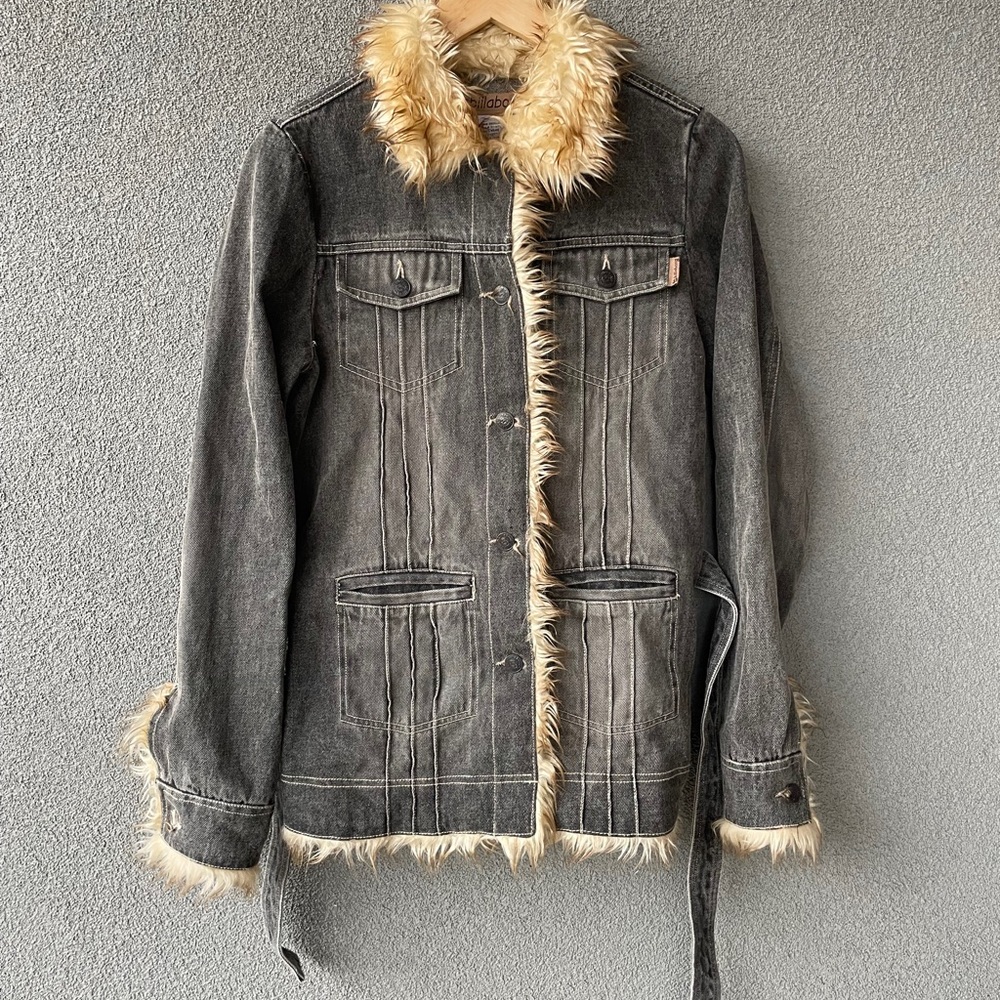 Billabong Jean Gray Jacket with Cream Faux Fur